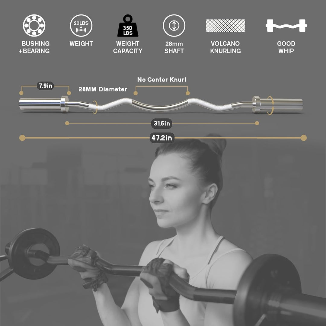 RitFit 2-Inch EZ Curl Bar with Weights for Bicep &amp; Tricep Strength Training | 350LB Olympic Barbell Set | DreamchaserHQ