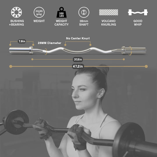RitFit 2-Inch EZ Curl Bar with Weights for Bicep &amp; Tricep Strength Training | 350LB Olympic Barbell Set | DreamchaserHQ