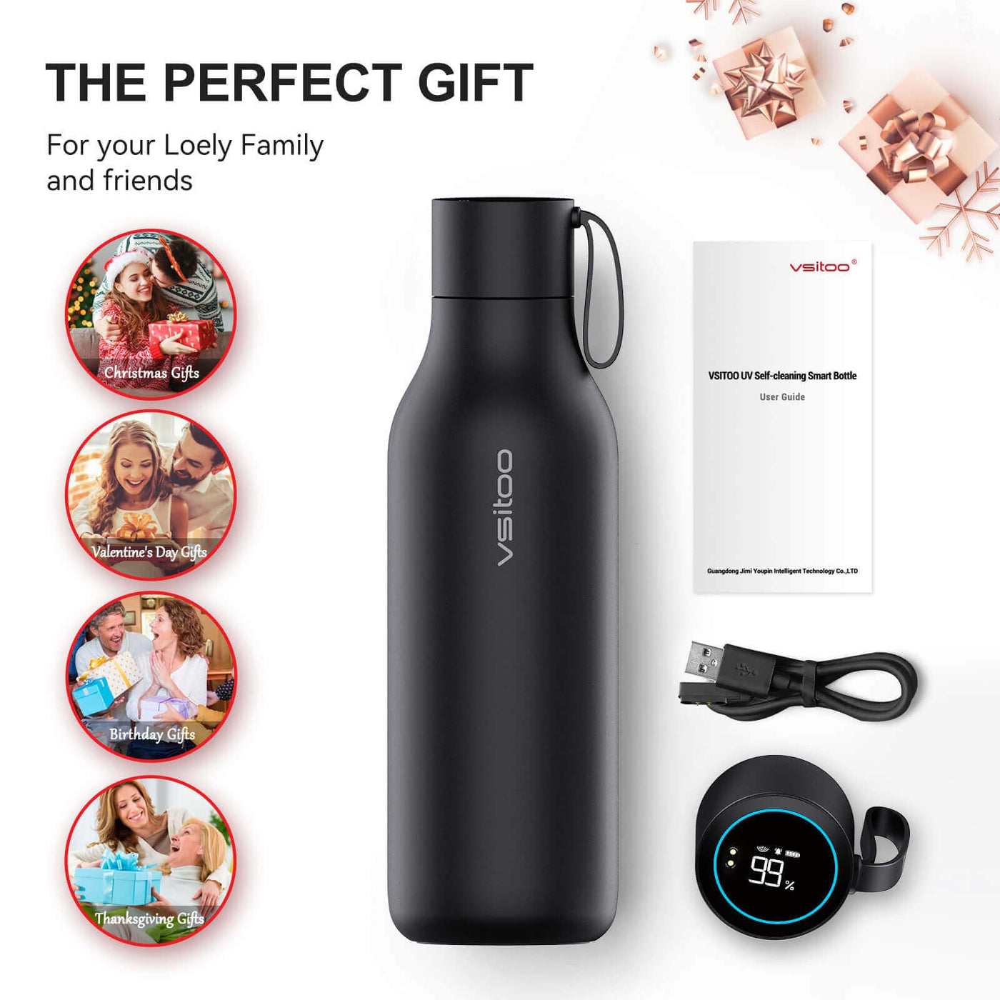VSITOO 33 oz Smart Self-Cleaning Water Bottle,Stainless Steel Vacuum Flask,BPA-Free, One-Touch Clean,30-Day Battery, Magnetic Charging,Portable Bottle for Travel,Gym or Office,Black - Dreamchaser Headquarters