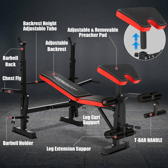 Adjustable Workout Bench included in OPPSDECOR 660lbs Weight Bench Set, perfect home gym equipment for incline and flat bench exercises.