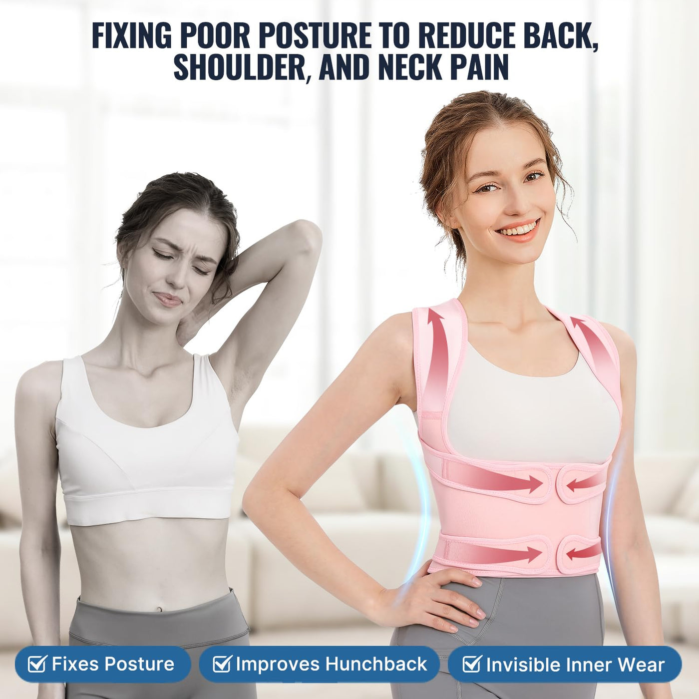 Posture Corrector For Back Pain - Fit Geno Adjustable Back Brace, Full Support & Pain Relief, Breathable Design - Dreamchaser Headquarters