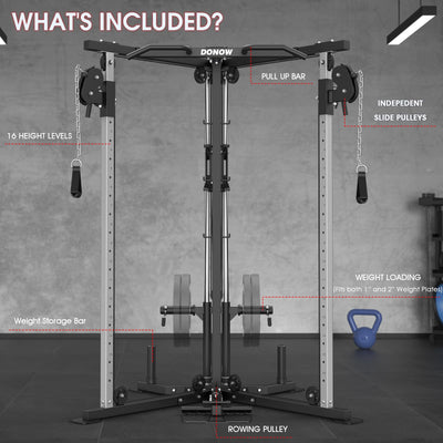 DONOW Cable Crossover Machine, Cable Fly Machine Home Gym System Workout Station with Dual Pulley System Pull-Up Bar Cable Bar and LAT Pull Down System (DN-5011) - Dreamchaser Headquarters