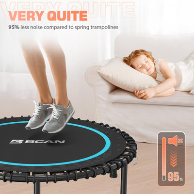 Family enjoying fun time on the BCAN fitness trampoline with handle, promoting active lifestyles for all ages.