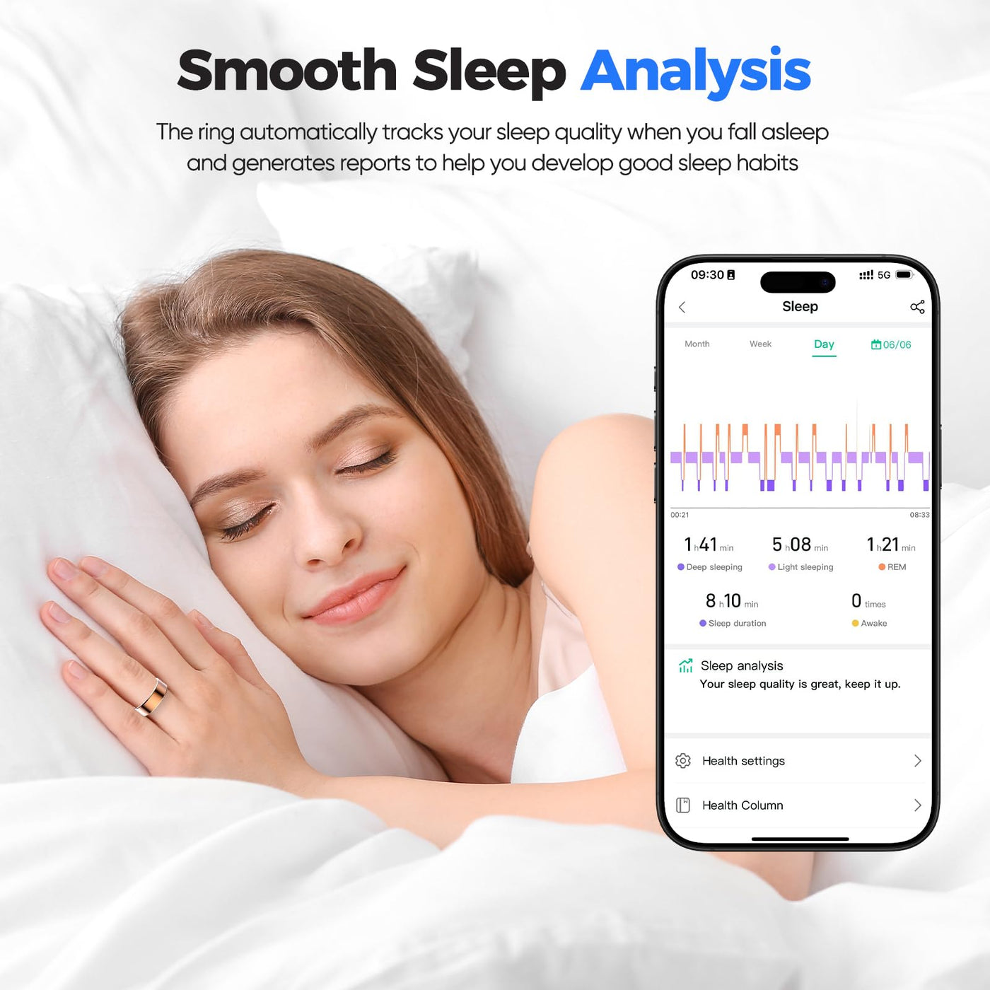 Smart Health Ring for Women & Men Fitness Tracker with Heart Rate, Blood Pressure,Blood Oxygen,Step Counting, Sleep Monitoring,IP68 Waterproof for iPhone and Android, No Subscription Fee (Black, 9) - Dreamchaser Headquarters