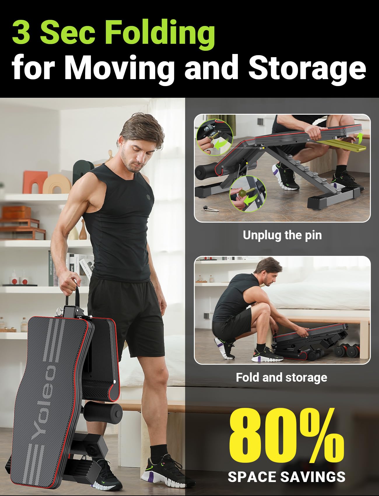 Yoleo Adjustable Weight Bench with multiple adjustments for decline and incline exercises for full body workout bench.