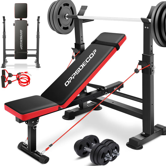 Multiple workout options with OPPSDECOR 660lbs Weight Bench Set, making it essential home gym equipment for full-body training.