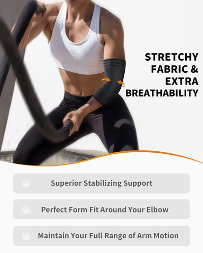 CAMBIVO elbow brace for tendonitis displayed in a fitness setting, emphasizing active pain relief.