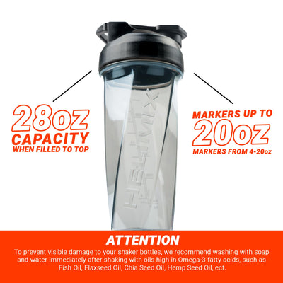 HELIMIX 2.0 Vortex Blender Shaker Bottle demonstrating its shatterproof design and dishwasher safety.