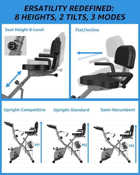 Foldable Exercise Bike 5 IN 1 with 16-Level Magnetic Resistance, Silent 20dB Operation &amp; 300LB Capacity - Dreamchaser Headquarters