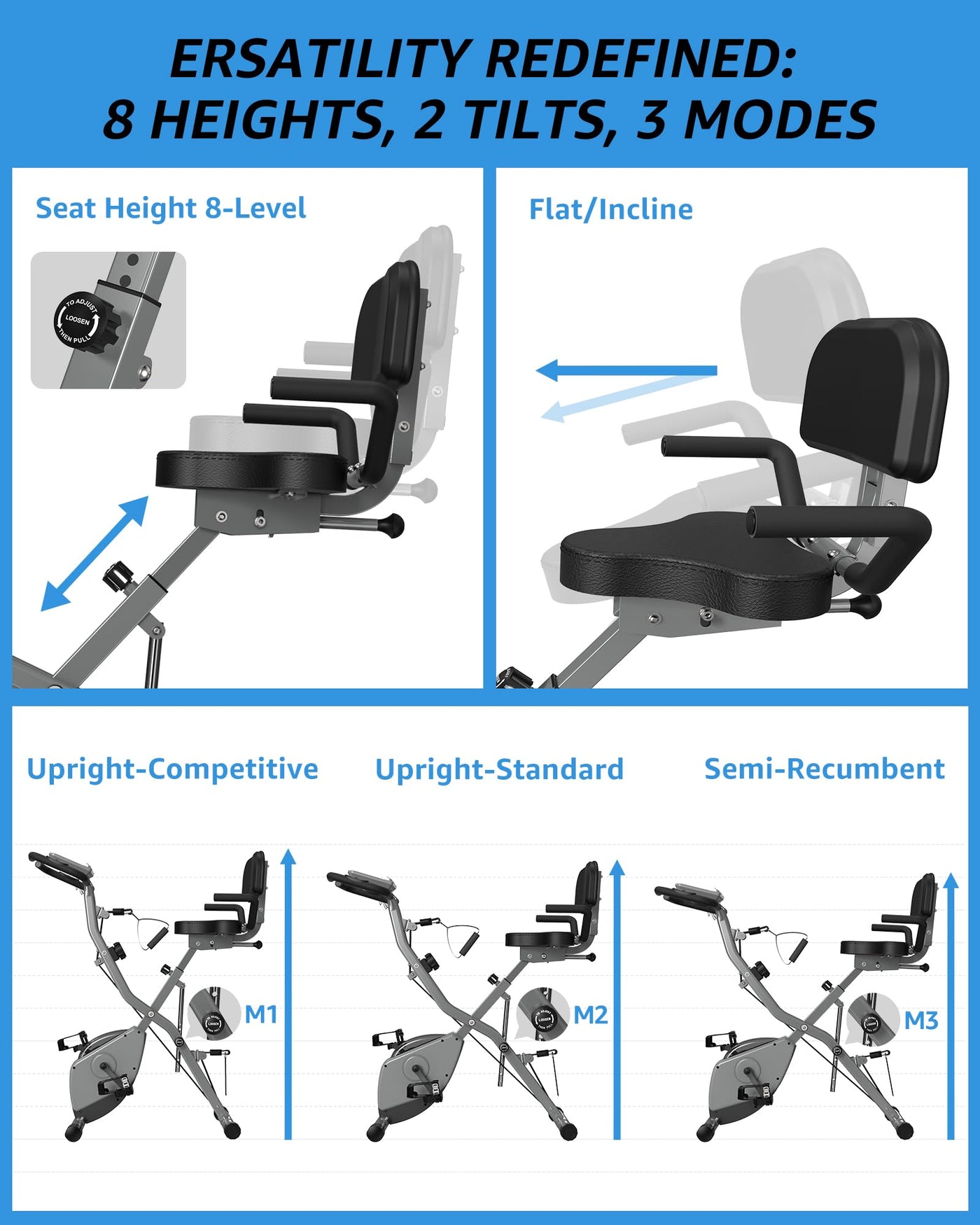 Foldable Exercise Bike 5 IN 1 with 16-Level Magnetic Resistance, Silent 20dB Operation & 300LB Capacity - Dreamchaser Headquarters