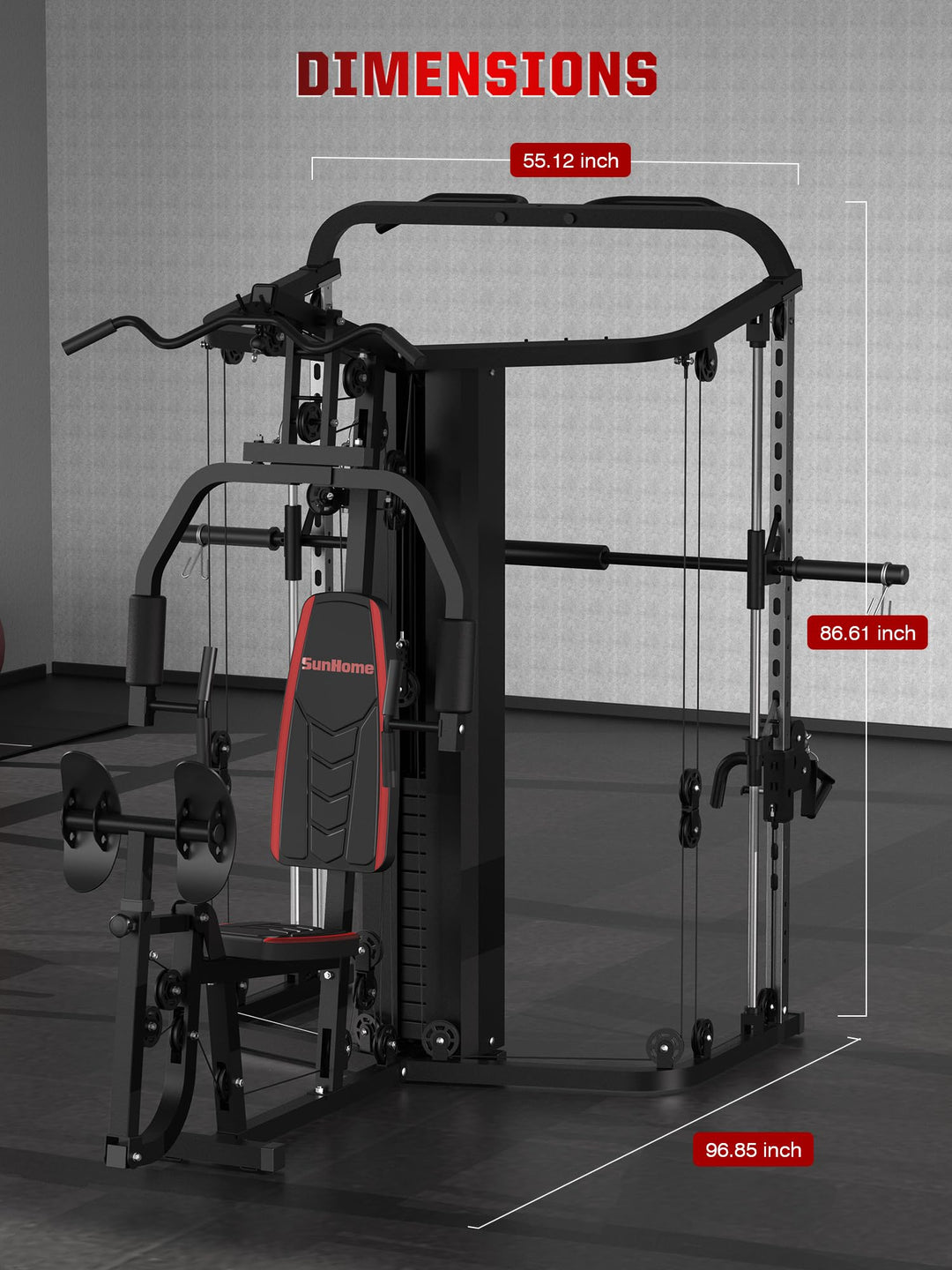 SunHome Multifunction Home Gym System Workout Station,Smith Machine with 138LB Weight Stack, Leg Press, LAT Station for Full Body Training - Dreamchaser Headquarters