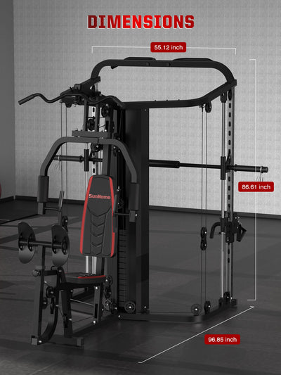 SunHome Multifunction Home Gym System Workout Station,Smith Machine with 138LB Weight Stack, Leg Press, LAT Station for Full Body Training - Dreamchaser Headquarters