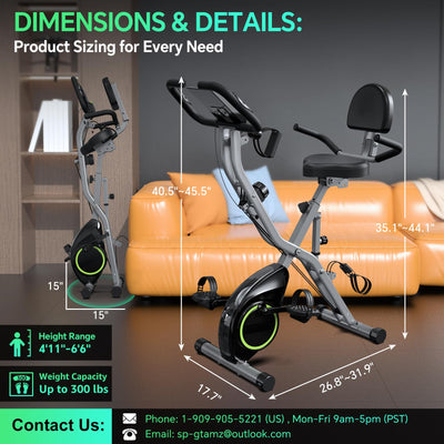 Easily adjustable settings on a foldable exercise bike for various user heights.