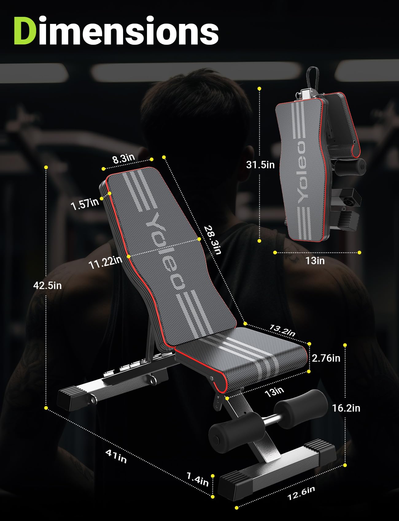 User demonstrating exercises on Yoleo Adjustable Weight Bench, showcasing its versatility as a full body workout bench.