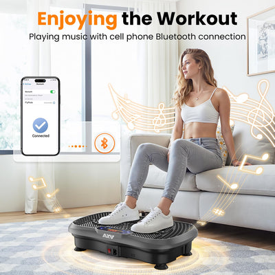 Close-up of AXV Vibration Plate use showing smooth vibrations for weight loss effort.