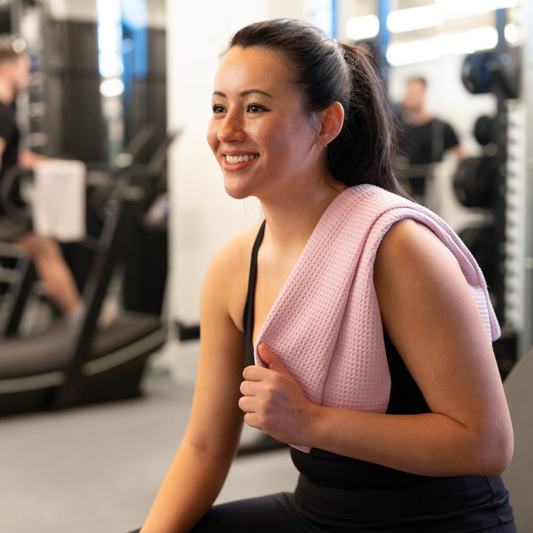 Ready for action, S&amp;T INC. Microfiber Gym Towels packed for convenience.