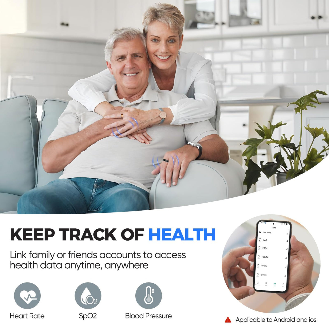 Smart Health Ring for Women & Men Fitness Tracker with Heart Rate, Blood Pressure,Blood Oxygen,Step Counting, Sleep Monitoring,IP68 Waterproof for iPhone and Android, No Subscription Fee (Black, 9) - Dreamchaser Headquarters