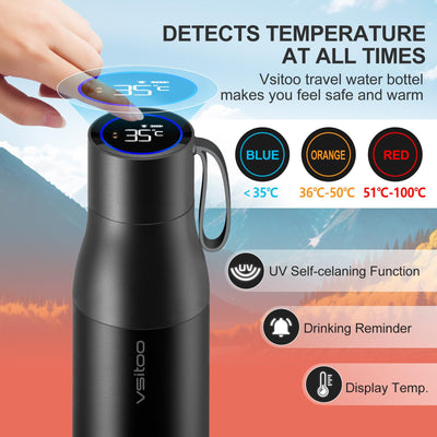 VSITOO 33 oz Smart Self-Cleaning Water Bottle,Stainless Steel Vacuum Flask,BPA-Free, One-Touch Clean,30-Day Battery, Magnetic Charging,Portable Bottle for Travel,Gym or Office,Black - Dreamchaser Headquarters