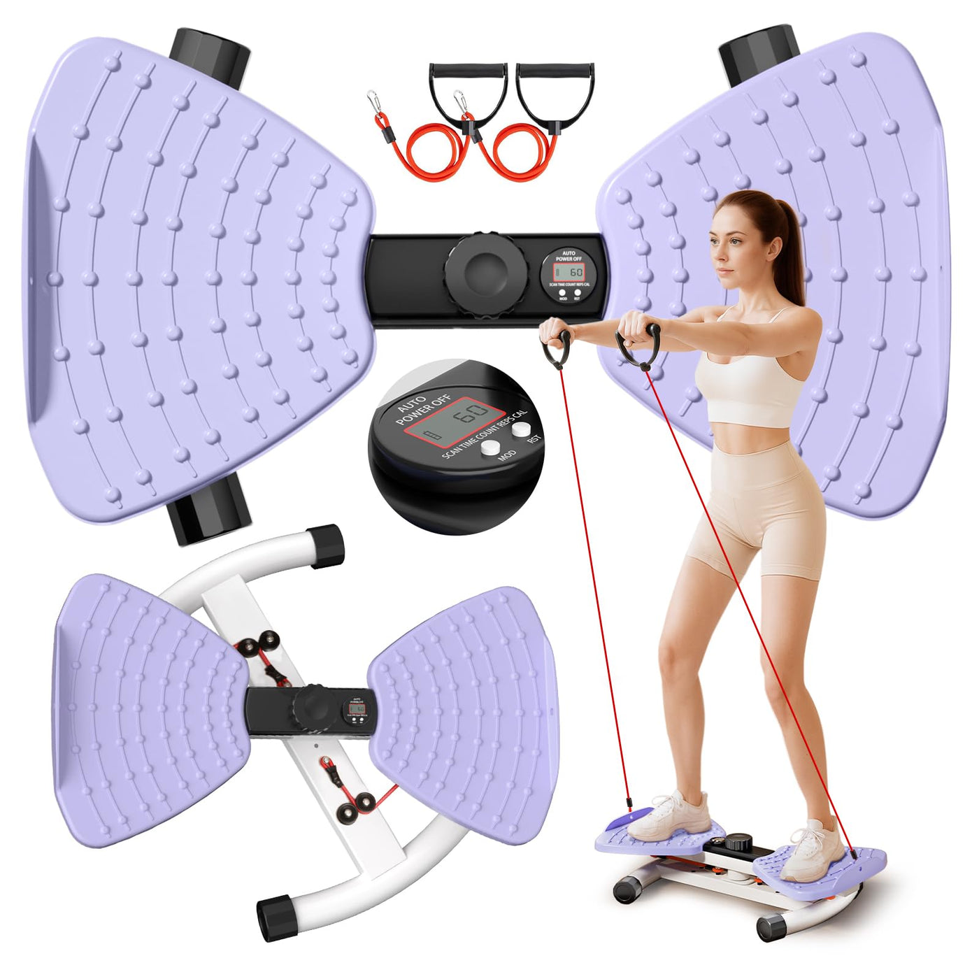 RENRUI Waist Twisting Machine Fitness Tool, Ab Twister Board with the Smart LED Digital Monitor, 300lbs Capacity & 20dB Ultra-Quiet, Anti-Slip Home Gym Workout Equipment for Women (Pink)