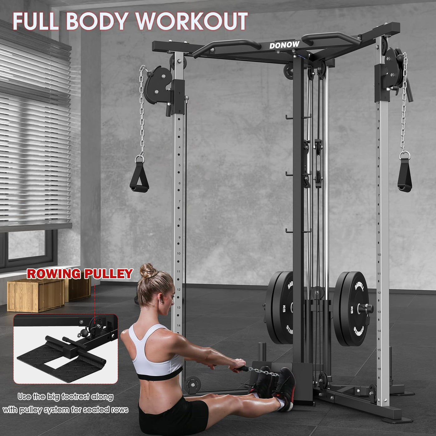 DONOW Cable Crossover Machine, Cable Fly Machine Home Gym System Workout Station with Dual Pulley System Pull-Up Bar Cable Bar and LAT Pull Down System (DN-5011) - Dreamchaser Headquarters