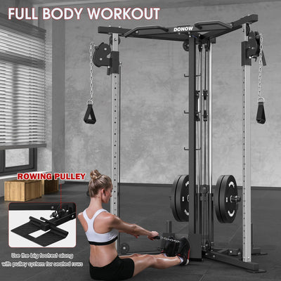 DONOW Cable Crossover Machine, Cable Fly Machine Home Gym System Workout Station with Dual Pulley System Pull-Up Bar Cable Bar and LAT Pull Down System (DN-5011) - Dreamchaser Headquarters