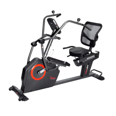 Sunny Health & Fitness Electromagnetic Recumbent Cross Trainer Exercise Elliptical Bike w/Arm Exercisers, Easy Access Seat & Exclusive SunnyFit® App Enhanced Bluetooth Connectivity - SF-RBE4886SMART