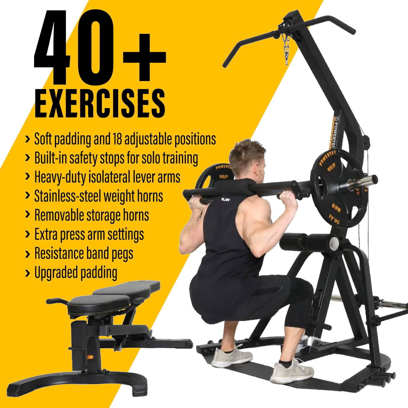 Powertec Fitness Workbench LeverGym - Workout Bench, 500 LB Weight Capacity, Black - Gym Equipment for Home - Adjustable Full Body Workout Machine - Dreamchaser Headquarters