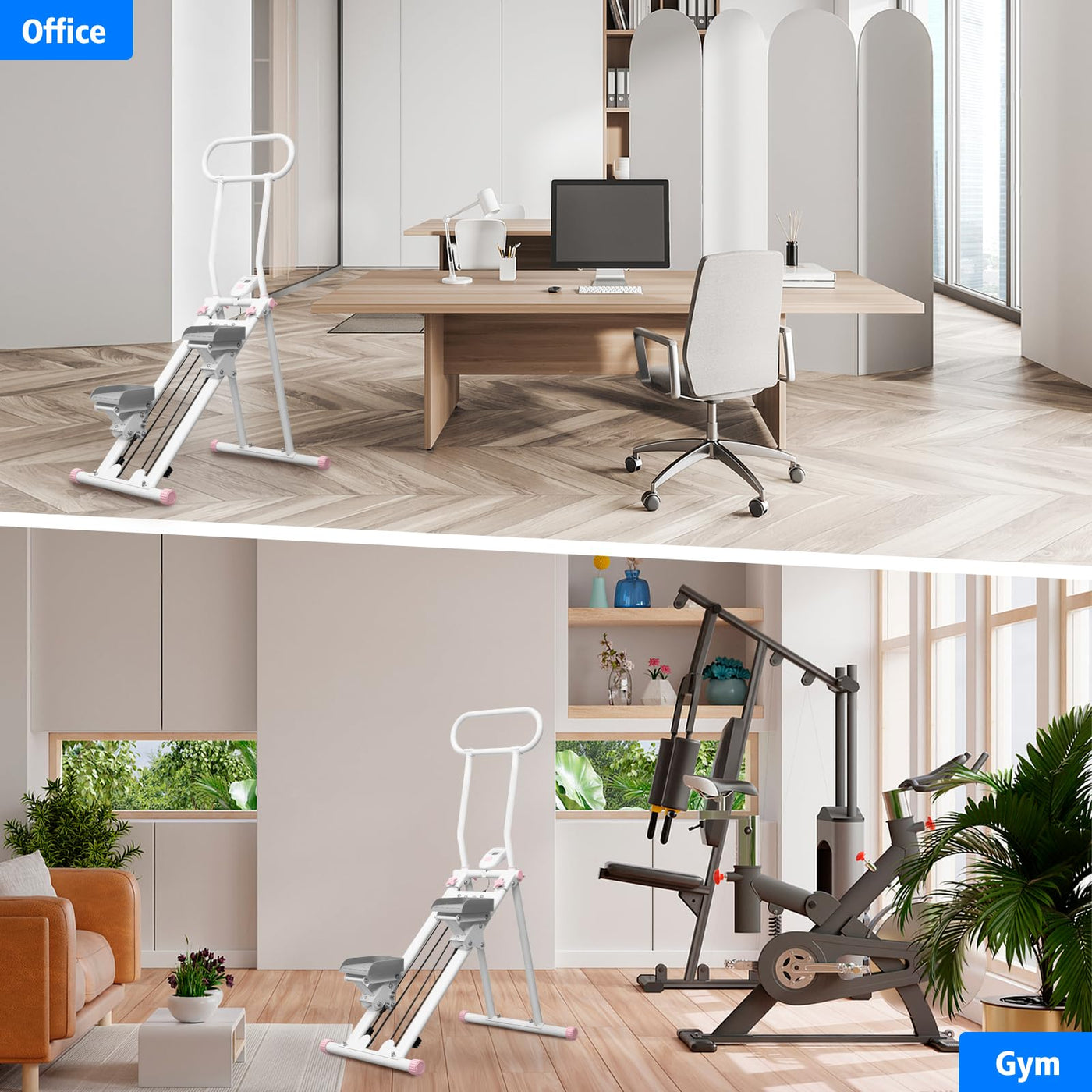 User adjusting the height settings on the HXD-ERGO vertical climber machine for a comfortable workout.