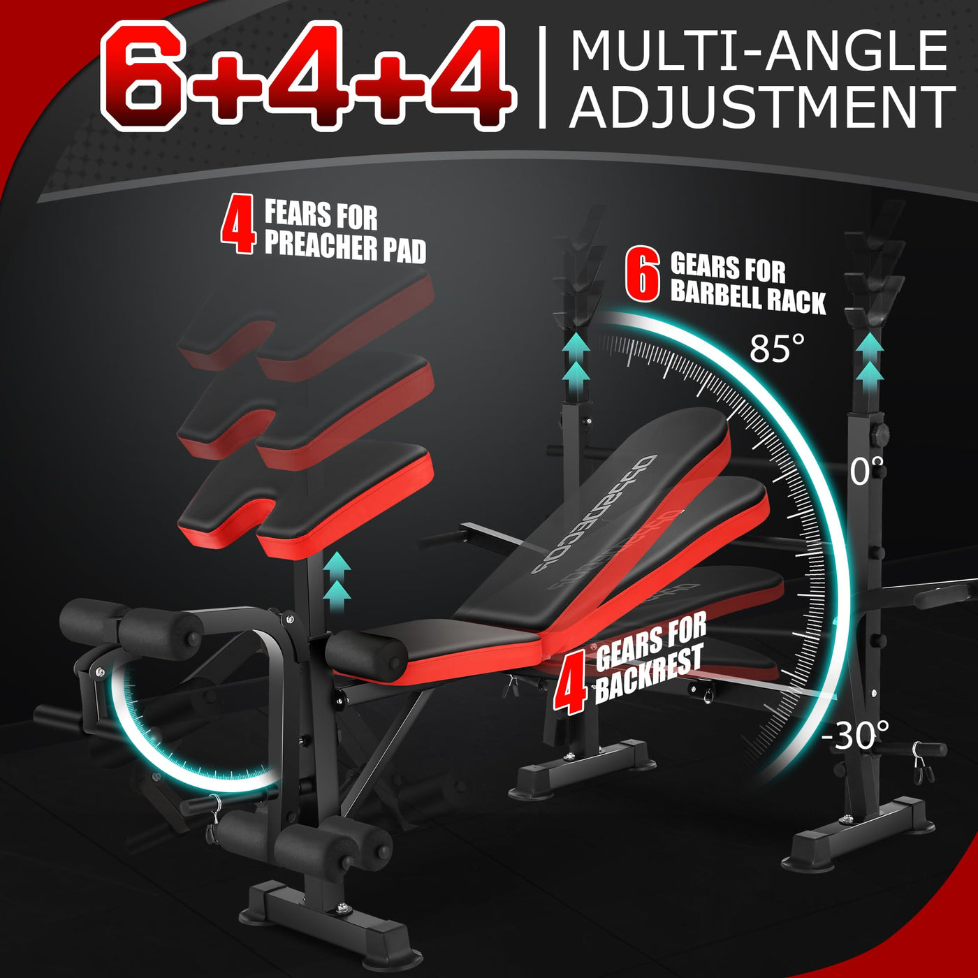 An individual using the OPPSDECOR Adjustable Workout Bench, demonstrating its utility as home gym equipment for a variety of workouts.