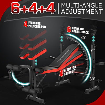 An individual using the OPPSDECOR Adjustable Workout Bench, demonstrating its utility as home gym equipment for a variety of workouts.