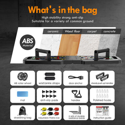Resistance bands included in the Push Up Board set for enhanced strength training at home.