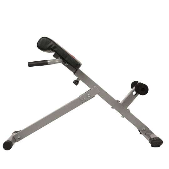 Sunny Health &amp; Fitness 45-Degree Hyperextension Roman Chair with Adjustable Height and Back, Glute, Hamstring, and Ab Workouts Foldable Sit Up Gym Bench for Home, Gray - SF-BH6629 - Dreamchaser Headquarters
