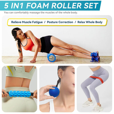Krightlink 5 in1 Foam Roller Set for Deep Tissue Muscle Massage, High Density Fitness Exercise Foam Roller, Massage Roller, Massage Ball - Dreamchaser Headquarters