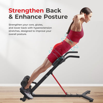 Sunny Health & Fitness 45-Degree Hyperextension Roman Chair with Adjustable Height and Back, Glute, Hamstring, and Ab Workouts Foldable Sit Up Gym Bench for Home, Gray - SF-BH6629