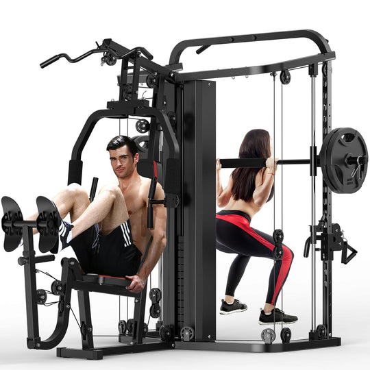 SunHome Multifunction Home Gym System Workout Station,Smith Machine with 138LB Weight Stack, Leg Press, LAT Station for Full Body Training - Dreamchaser Headquarters