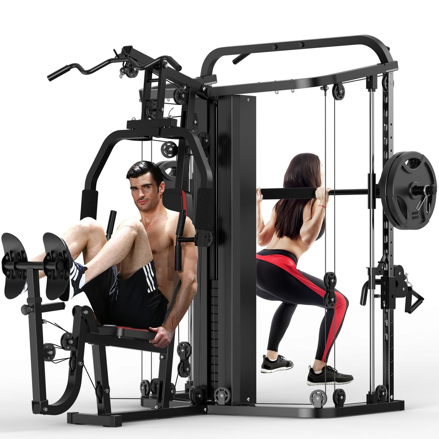 SunHome Multifunction Home Gym System Workout Station,Smith Machine with 138LB Weight Stack, Leg Press, LAT Station for Full Body Training - Dreamchaser Headquarters