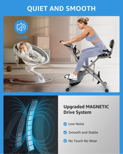 Foldable Exercise Bike 5 IN 1 with 16-Level Magnetic Resistance, Silent 20dB Operation & 300LB Capacity - Dreamchaser Headquarters