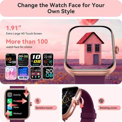 Smart Watch for Women Men, Smartwatch for iPhone & Android Bluetooth (Answer/Call) Built-in Alexa, 1.91" HD Fitness Tracker with 105+ Sport Modes, IP68 Waterproof, Sleep/Heart Rate/SpO2/Stress Monitor - Dreamchaser Headquarters