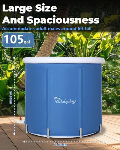 Full view of XL Ice Bath Tub showcasing its 105 gallons capacity for immersive cold plunge experiences.