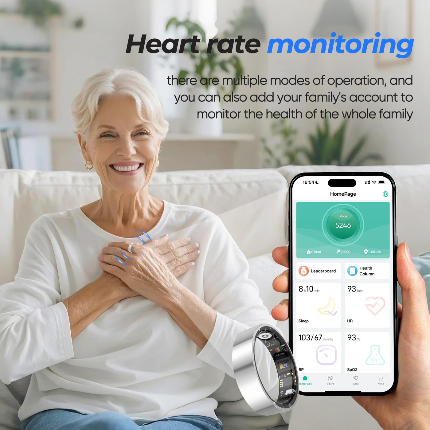 Smart Health Ring for Women & Men Fitness Tracker with Heart Rate, Blood Pressure,Blood Oxygen,Step Counting, Sleep Monitoring,IP68 Waterproof for iPhone and Android, No Subscription Fee (Black, 9) - Dreamchaser Headquarters