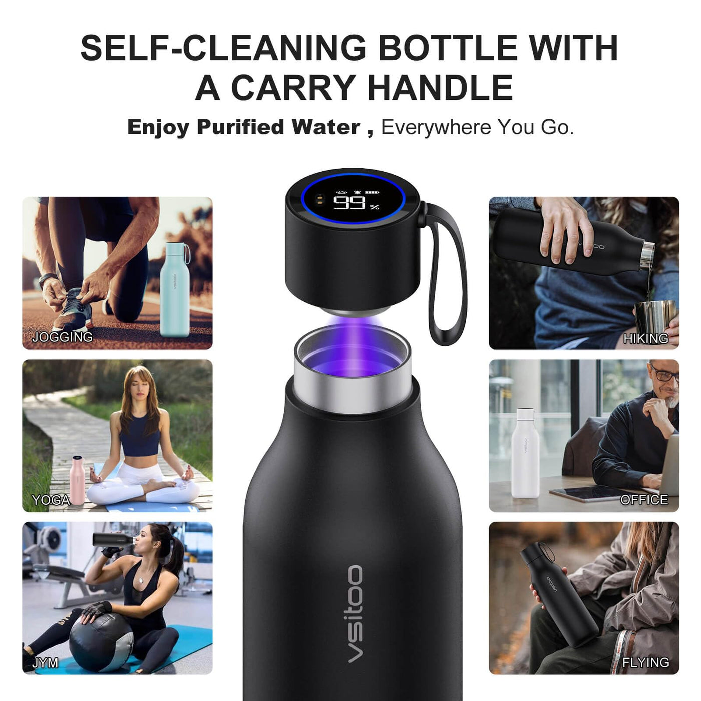 VSITOO 33 oz Smart Self-Cleaning Water Bottle,Stainless Steel Vacuum Flask,BPA-Free, One-Touch Clean,30-Day Battery, Magnetic Charging,Portable Bottle for Travel,Gym or Office,Black - Dreamchaser Headquarters