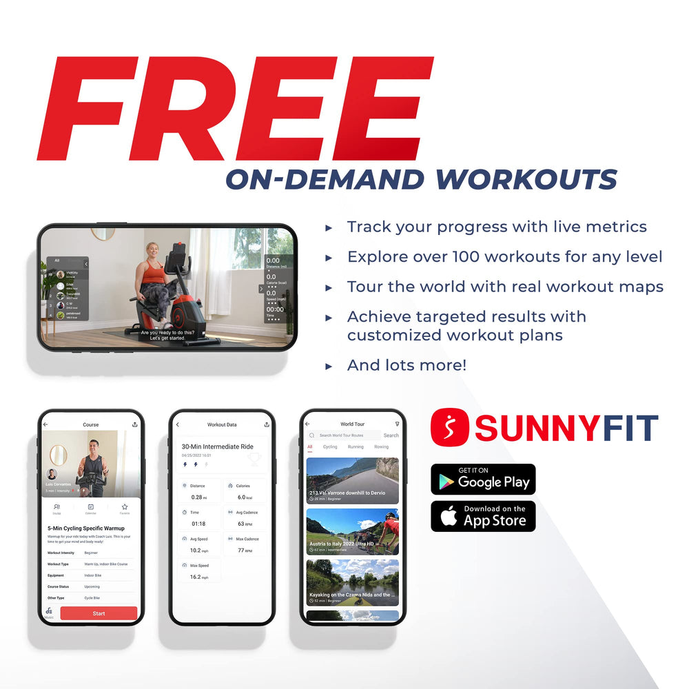 Sunny Health & Fitness Electromagnetic Recumbent Cross Trainer Exercise Elliptical Bike w/Arm Exercisers, Easy Access Seat & Exclusive SunnyFit® App Enhanced Bluetooth Connectivity - SF-RBE4886SMART - Dreamchaser Headquarters