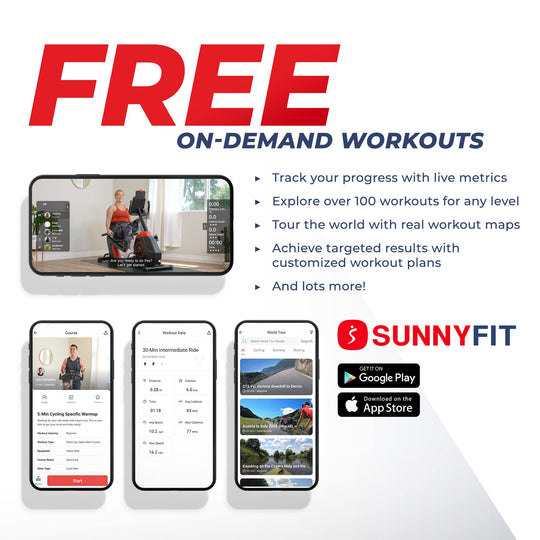 Sunny Health &amp; Fitness Electromagnetic Recumbent Cross Trainer Exercise Elliptical Bike w/Arm Exercisers, Easy Access Seat &amp; Exclusive SunnyFit® App Enhanced Bluetooth Connectivity - SF-RBE4886SMART - Dreamchaser Headquarters