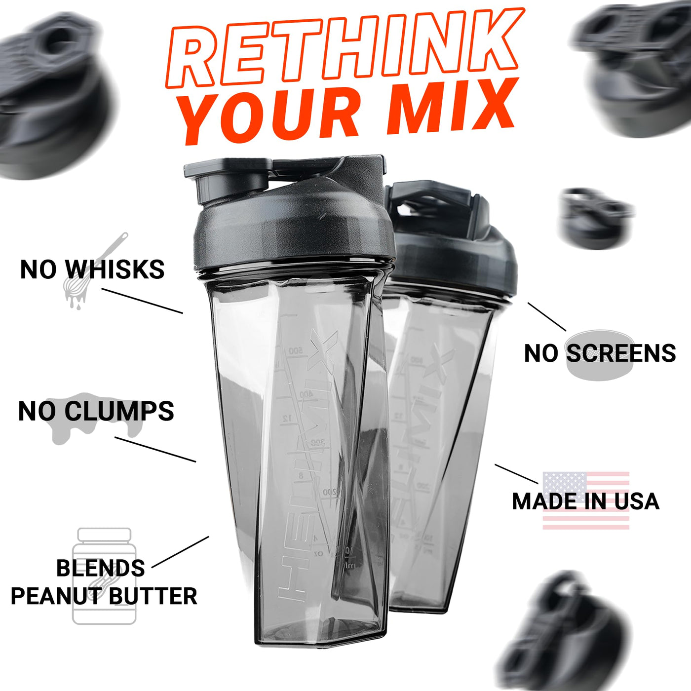 HELIMIX 2.0 portable blender bottle with patented vortex design for easy mixing of drinks and supplements.