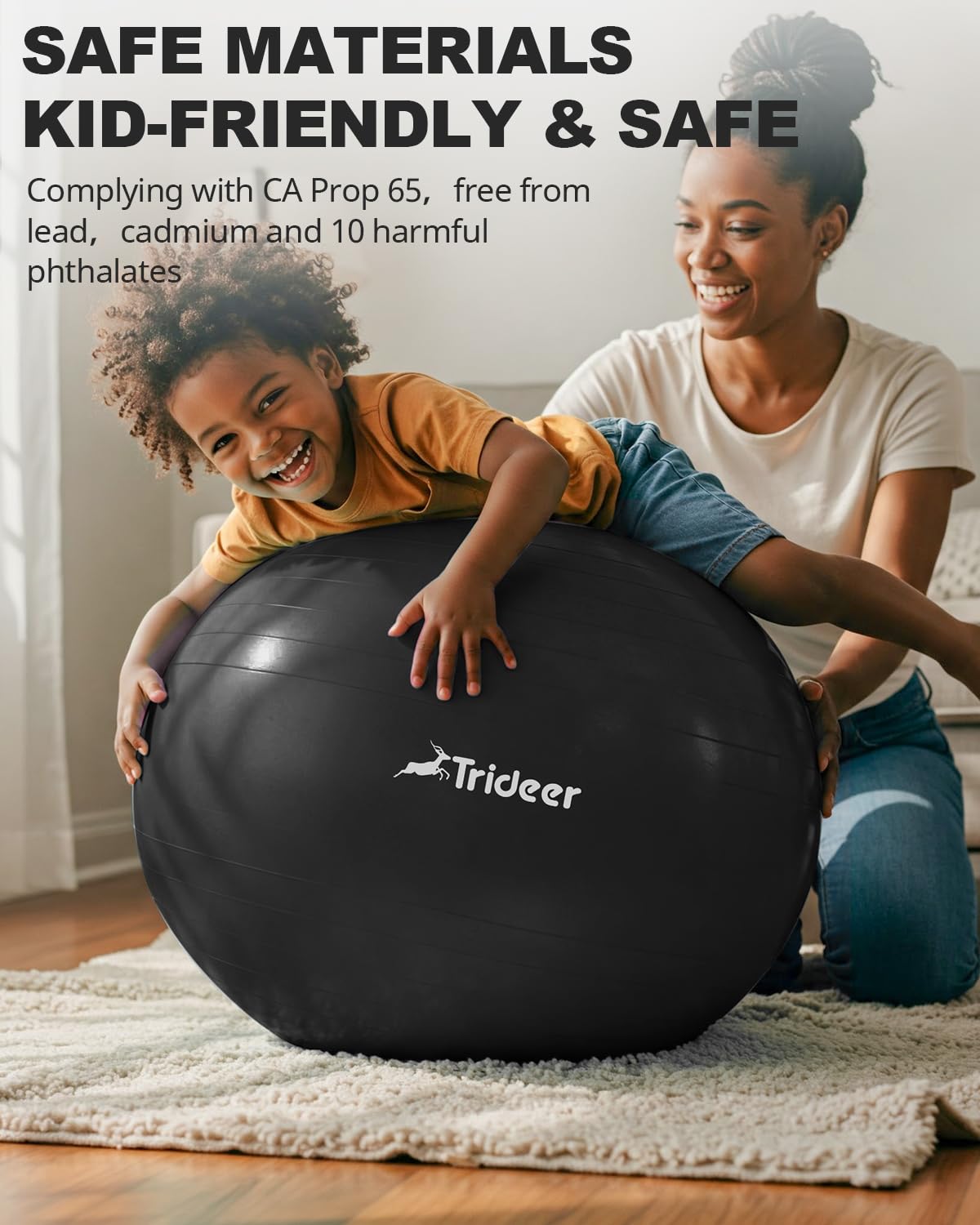 Image showcasing Trideer Yoga Ball, focusing on its multi-scenario uses as an exercise ball for therapy and balance.
