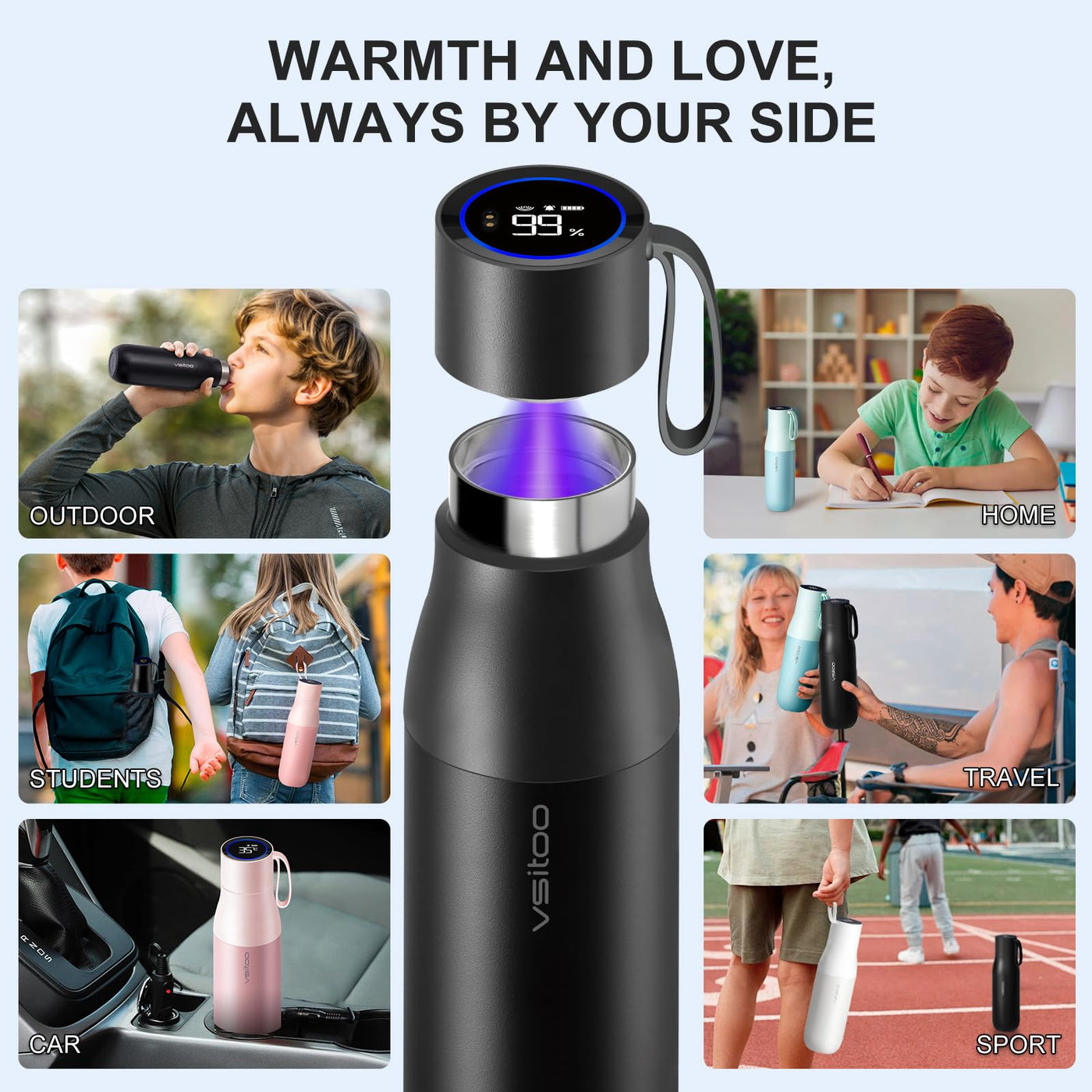VSITOO 33 oz Smart Self-Cleaning Water Bottle,Stainless Steel Vacuum Flask,BPA-Free, One-Touch Clean,30-Day Battery, Magnetic Charging,Portable Bottle for Travel,Gym or Office,Black - Dreamchaser Headquarters