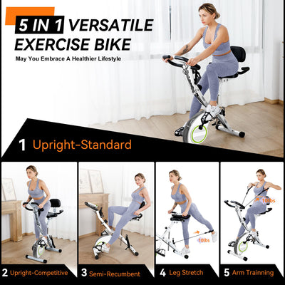 Foldable Exercise Bike 5 IN 1 with 16-Level Magnetic Resistance, Silent 20dB Operation & 300LB Capacity - Dreamchaser Headquarters