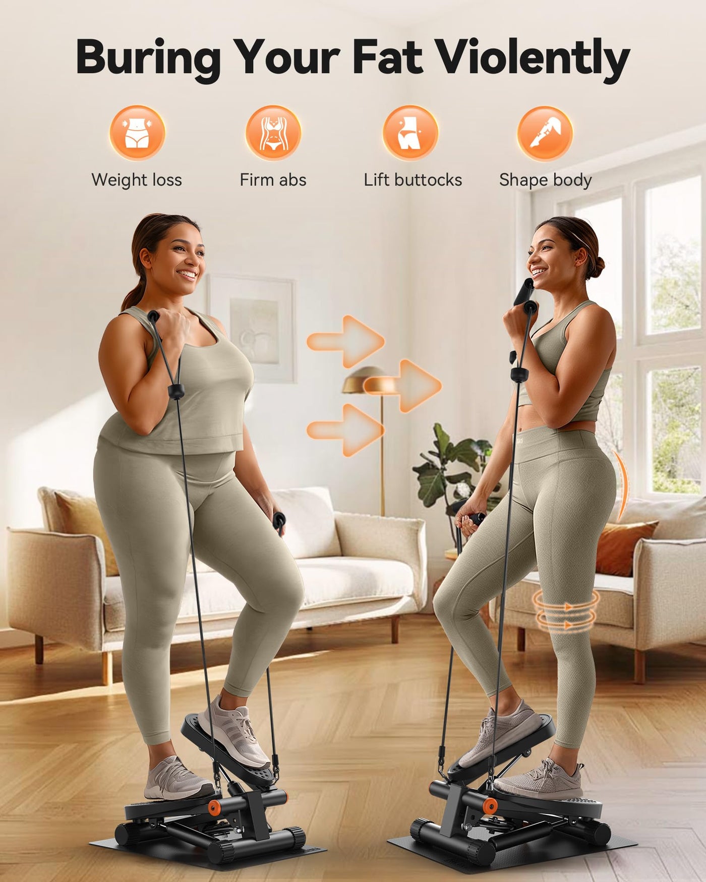Side view of the Niceday Steppers for Exercise with a focus on its quiet operation with cushioning pads.
