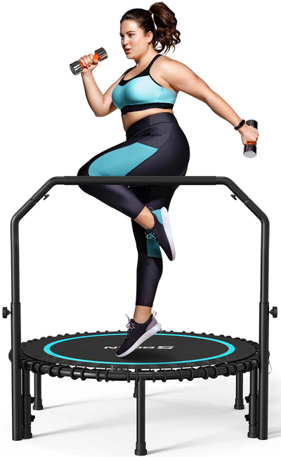An overview of the BCAN fitness trampoline setup in a gym, ready for personal training or group exercises.