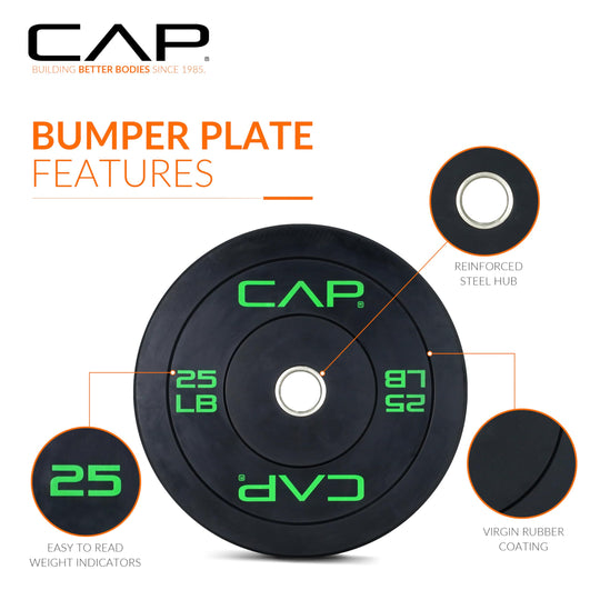 CAP Olympic Bumper Plate Weight Set 100–370LB for Home Gyms